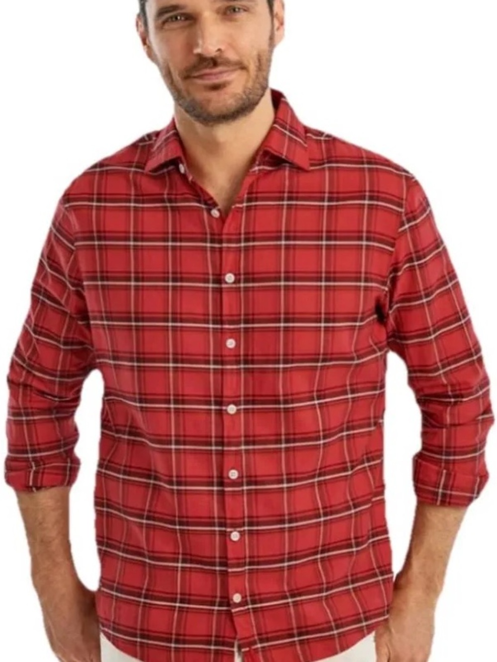 johnnie-O Red Plaid Featherweight Cotton Casual Button-Down Shirt Size M